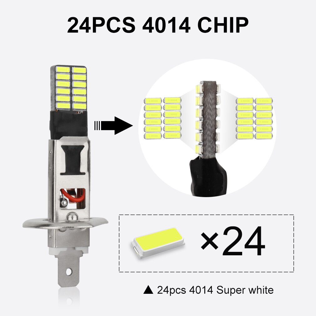 Set 2 Đèn Pha H1 H3 24smd 3014 6000K H1 H3 12V Ánh Sáng Trắng Dành Cho Ô Tô