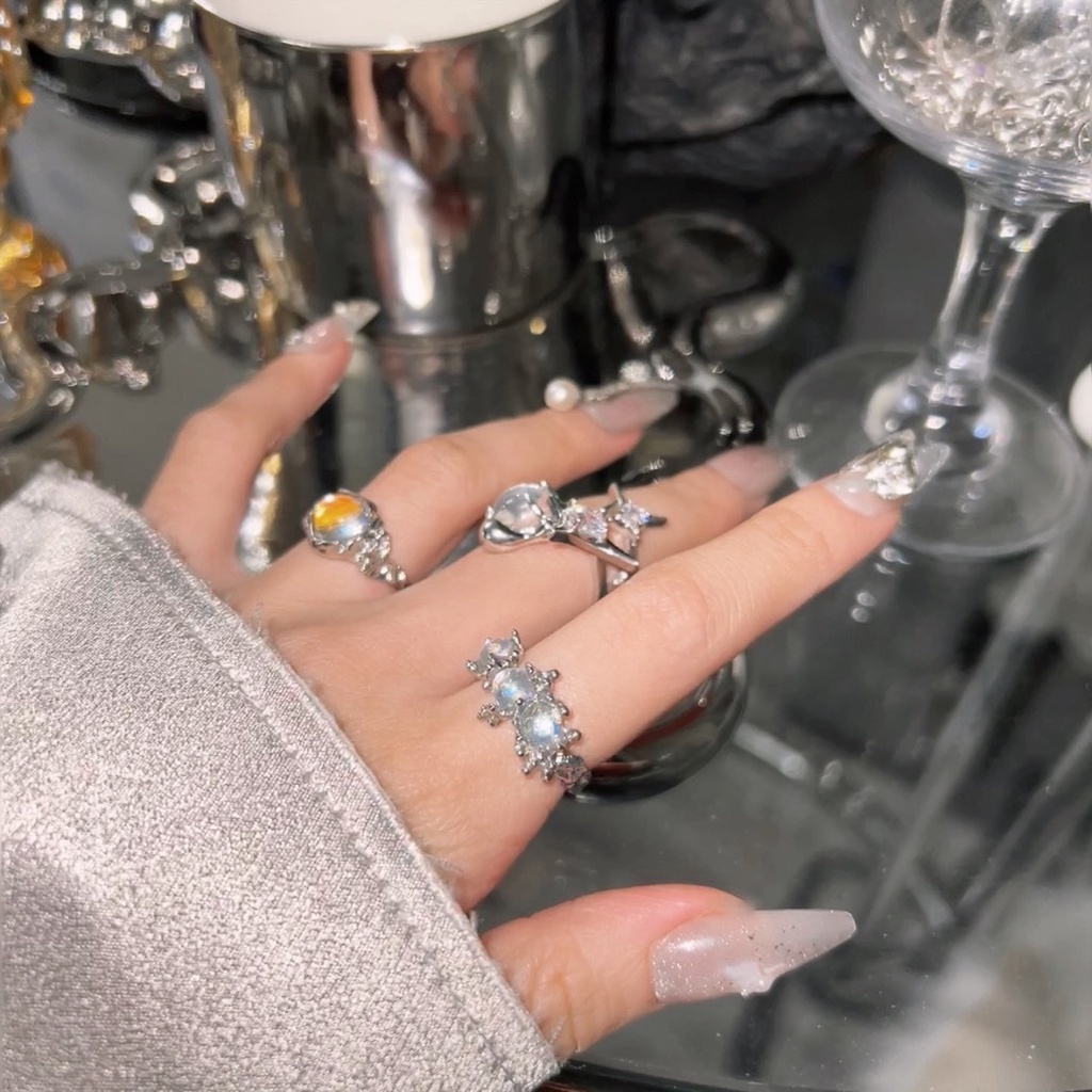 Nhẫn Hở Đính Đá Mắt Mèo Phong Cách Hàn Quốc Cổ Điển Cá Tính Thời Trang Cho Nữ