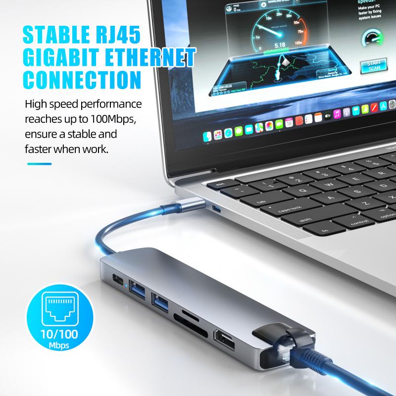Bộ Hub Chia Cổng USB HdoorLink Type C 3.0 7 Trong 1 4K HDMI SD / TF 100W Cho M-acbook Pro Air PC Laptop