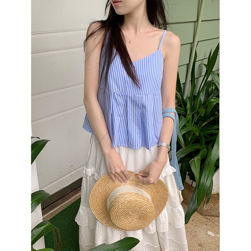 63746 Mùa Hè Phong Cách Mới Áo Hai Dây Xếp Ly