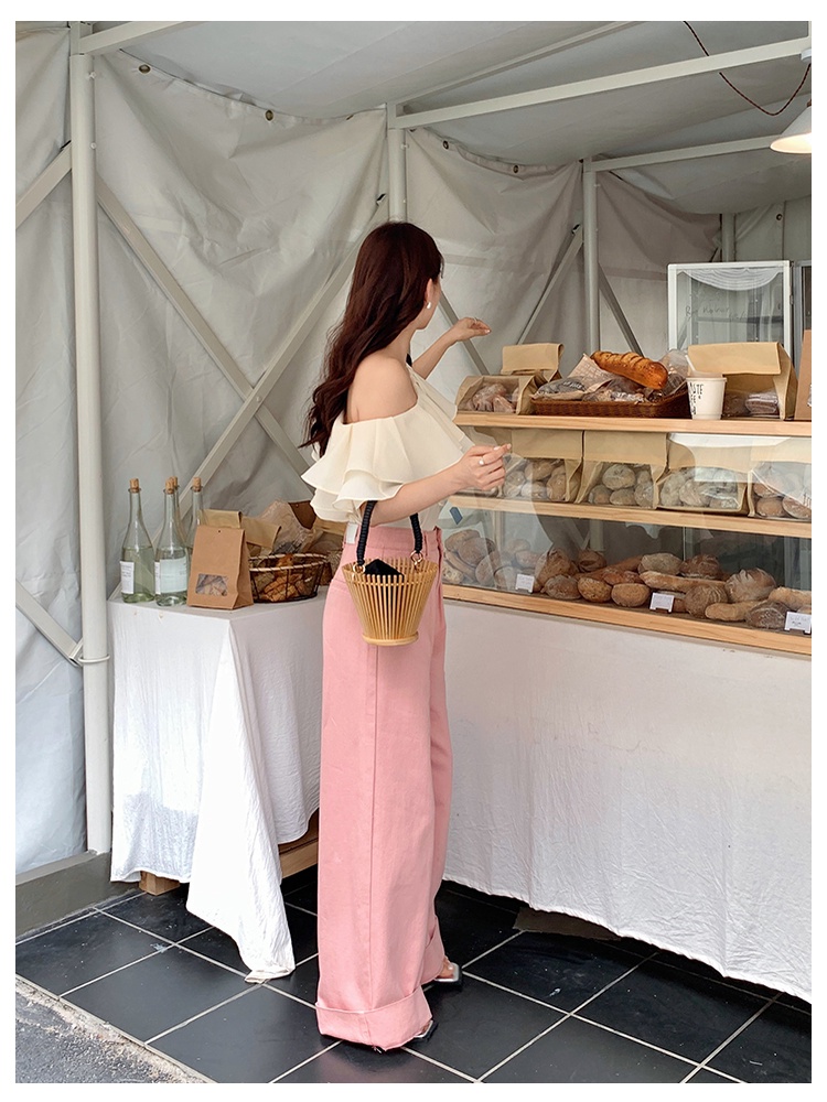 Áo Sơ Mi Chiffon Tay Ngắn Viền Bèo Màu Trơn Phong Cách Mới Mùa Hè 64400