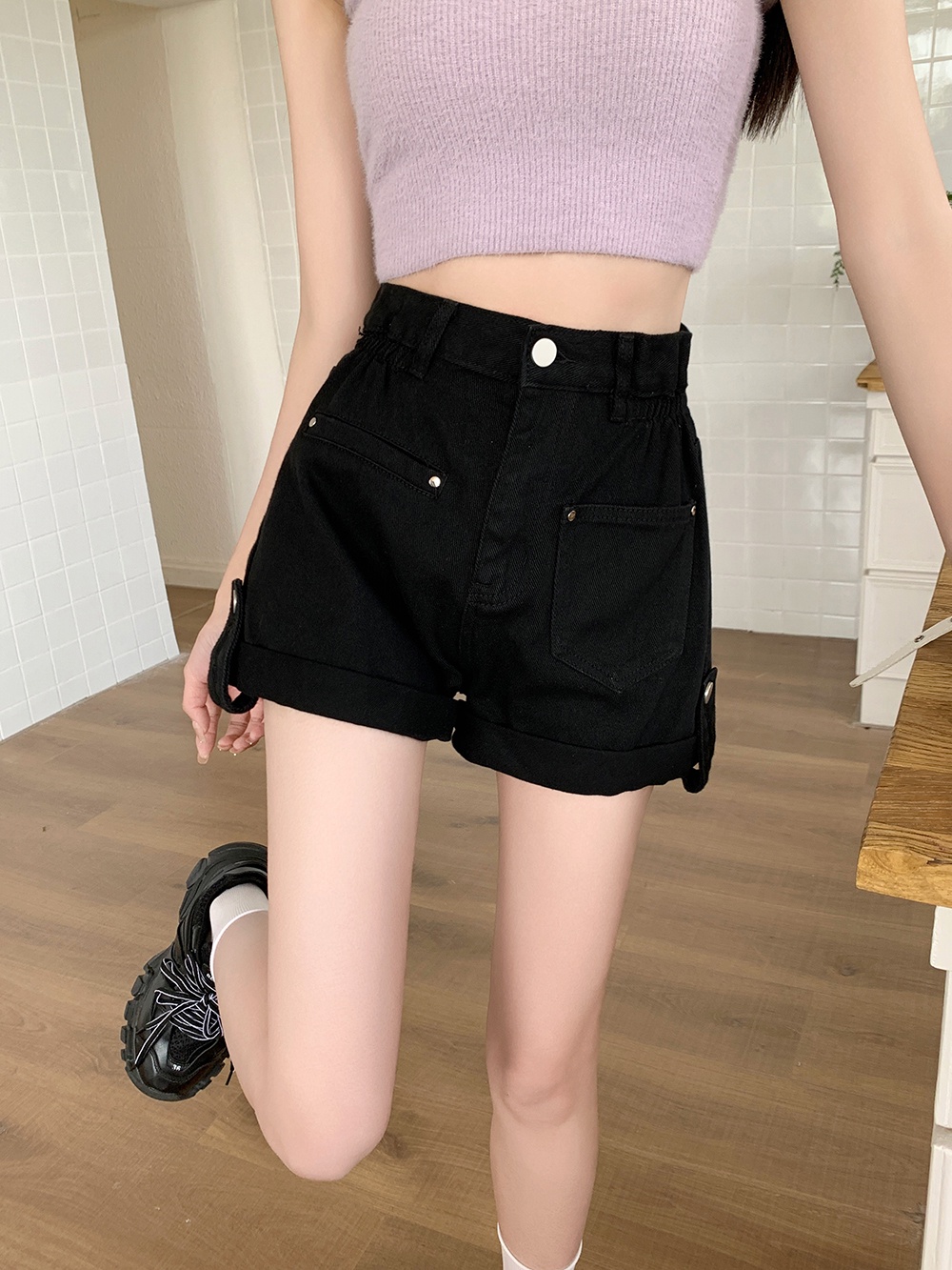 Quần Short Denim Ống Rộng Lưng Cao Co Giãn Phong Cách Mới Mùa Hè 64802