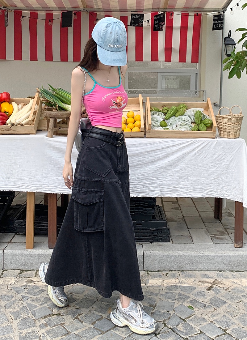 Chân Váy Yếm Denim Chữ a Lưng Cao Phong Cách Mỹ Thời Trang Mùa Hè Hàng Mới 65965