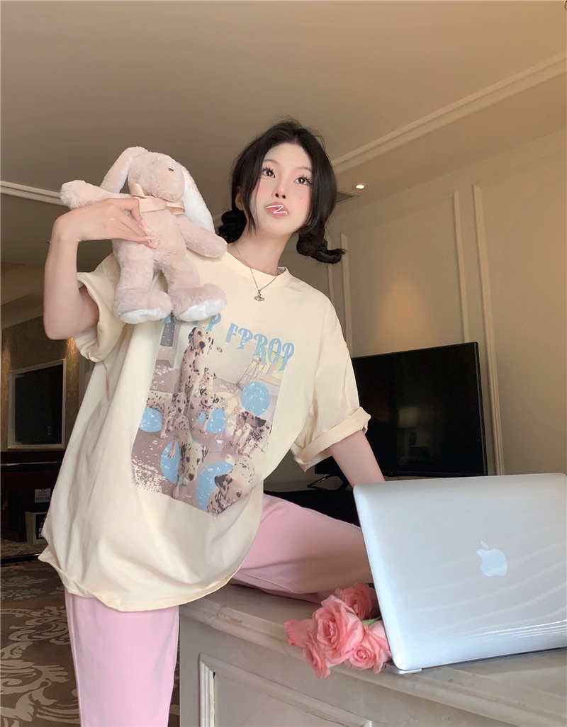 Áo Thun Ngắn Tay Dáng Rộng In Hình Chú Cún Kiểu vintage Thời Trang Mùa Hè Cho Nữ