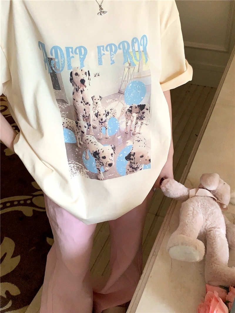 Áo Thun Ngắn Tay Dáng Rộng In Hình Chú Cún Kiểu vintage Thời Trang Mùa Hè Cho Nữ