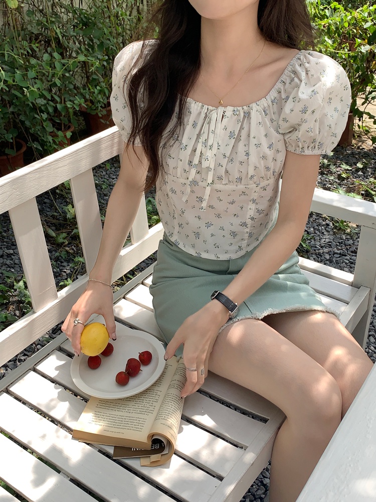 Áo Sơ Mi Tay Phồng Cột Dây In Họa Tiết Hoa Phong Cách Mới Mùa Hè 63872