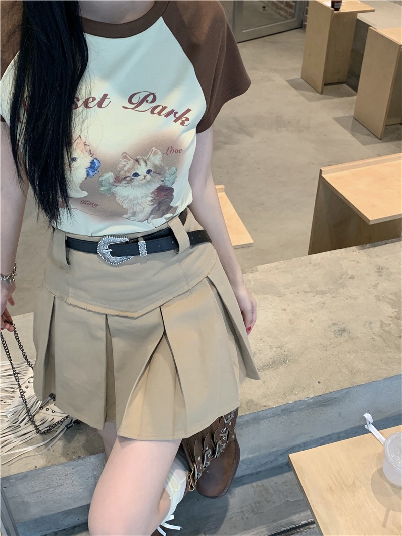Áo Thun / Váy In Hình Mèo Phong Cách Mới 64930 Kèm Thắt Lưng