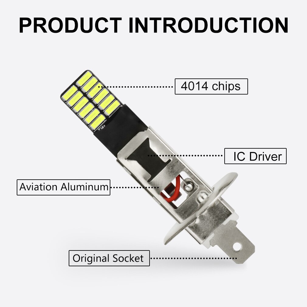 Set 2 Đèn Pha H1 H3 24smd 3014 6000K H1 H3 12V Ánh Sáng Trắng Dành Cho Ô Tô