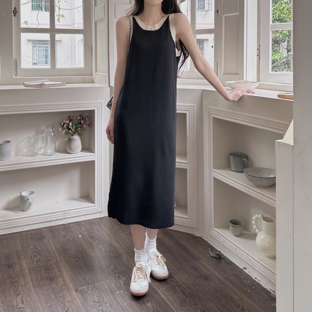 Đầm Dệt Kim Sát Nách Dáng Dài Xẻ Tà Họa Tiết Kẻ Sọc Thời Trang 61865