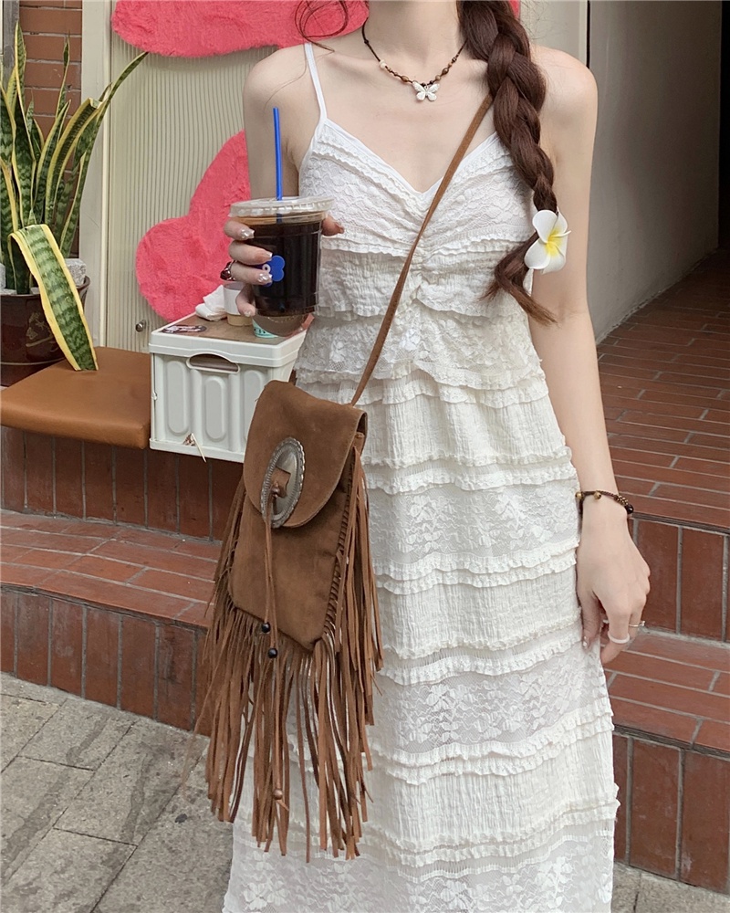 Đầm Dây Ren Mỏng Dài Tay Phong Cách Hàn Quốc Cổ Điển 62148