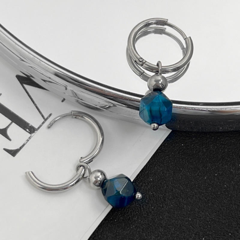 Khuyên Tai Thép Titan Đính Đá Ngọc Bích Phong Cách Hip Hop Hàn Quốc Cổ Điển Dành Cho Nam Nữ