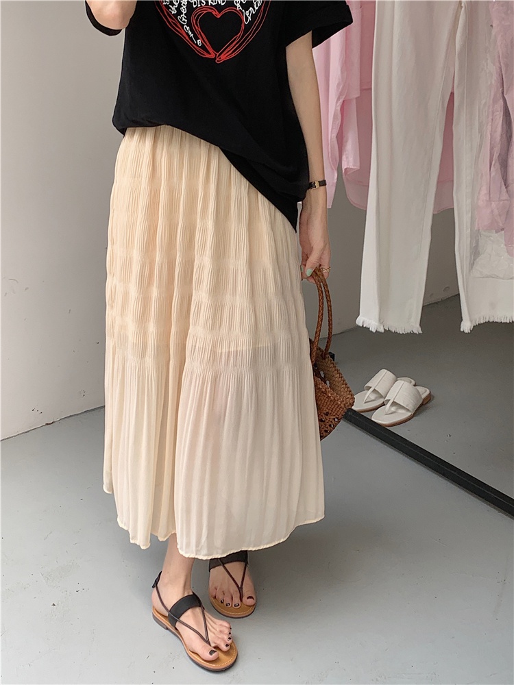 Chân Váy Chiffon Chữ a Lưng Cao Xếp Ly Màu Trơn Phong Cách Preppy Thời Trang Mùa Hè Hàng Mới 63005