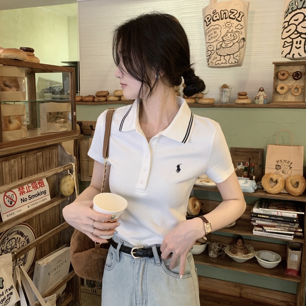 Áo Thun polo Nữ Tay Ngắn Thêu Họa Tiết Cổ Điển 63532