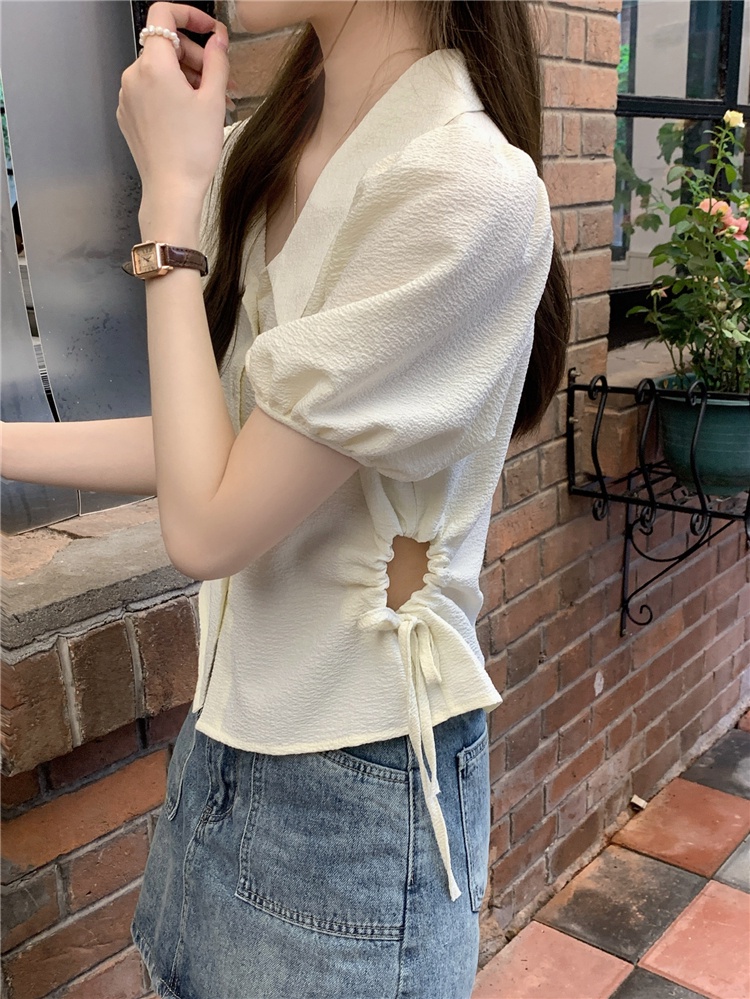 Áo Sơ Mi Cột Dây Màu Trơn Kiểu Pháp Thời Trang Mùa Hè 64552