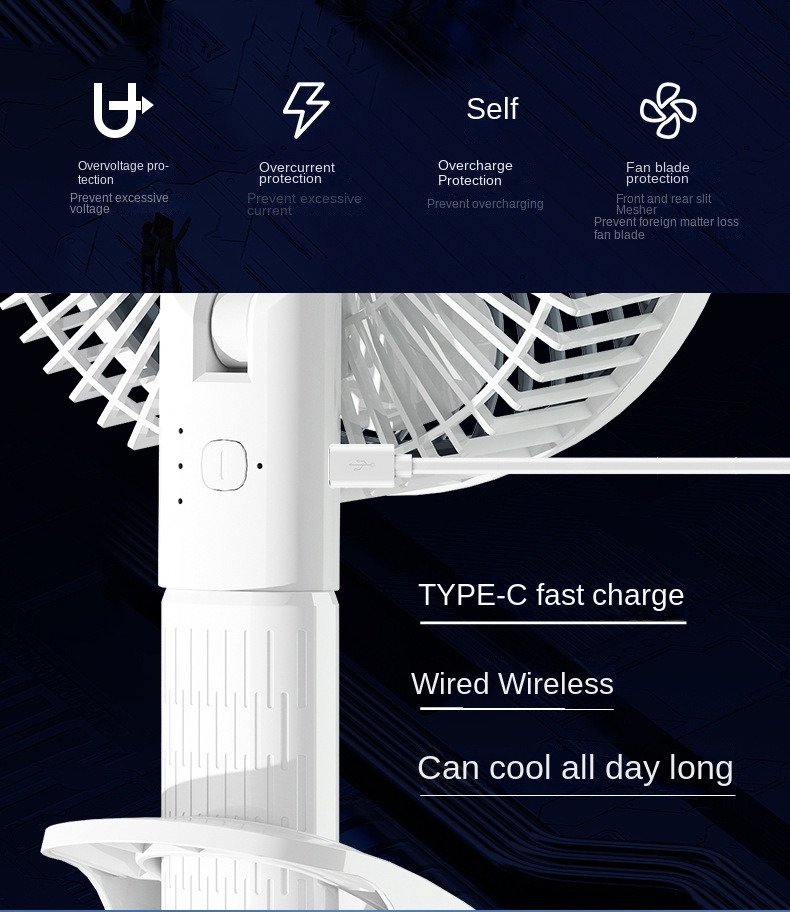 Quạt Điện Làm Mát 3 Bánh Răng Không Dây Sạc Cổng USB Dùng Cho Văn Phòng / Để Bàn