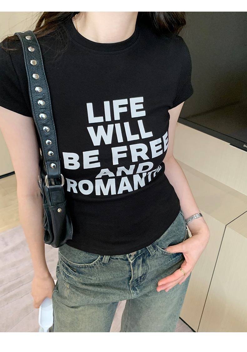 Áo Thun Dáng Ôm Ngắn Tay In Chữ Mỹ Phong Cách Mới 65038