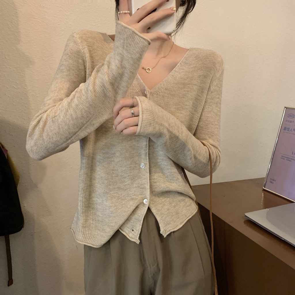 Áo Khoác Cardigan Dệt Kim Tay Dài Cổ Chữ V Thời Trang Mùa Thu 66757
