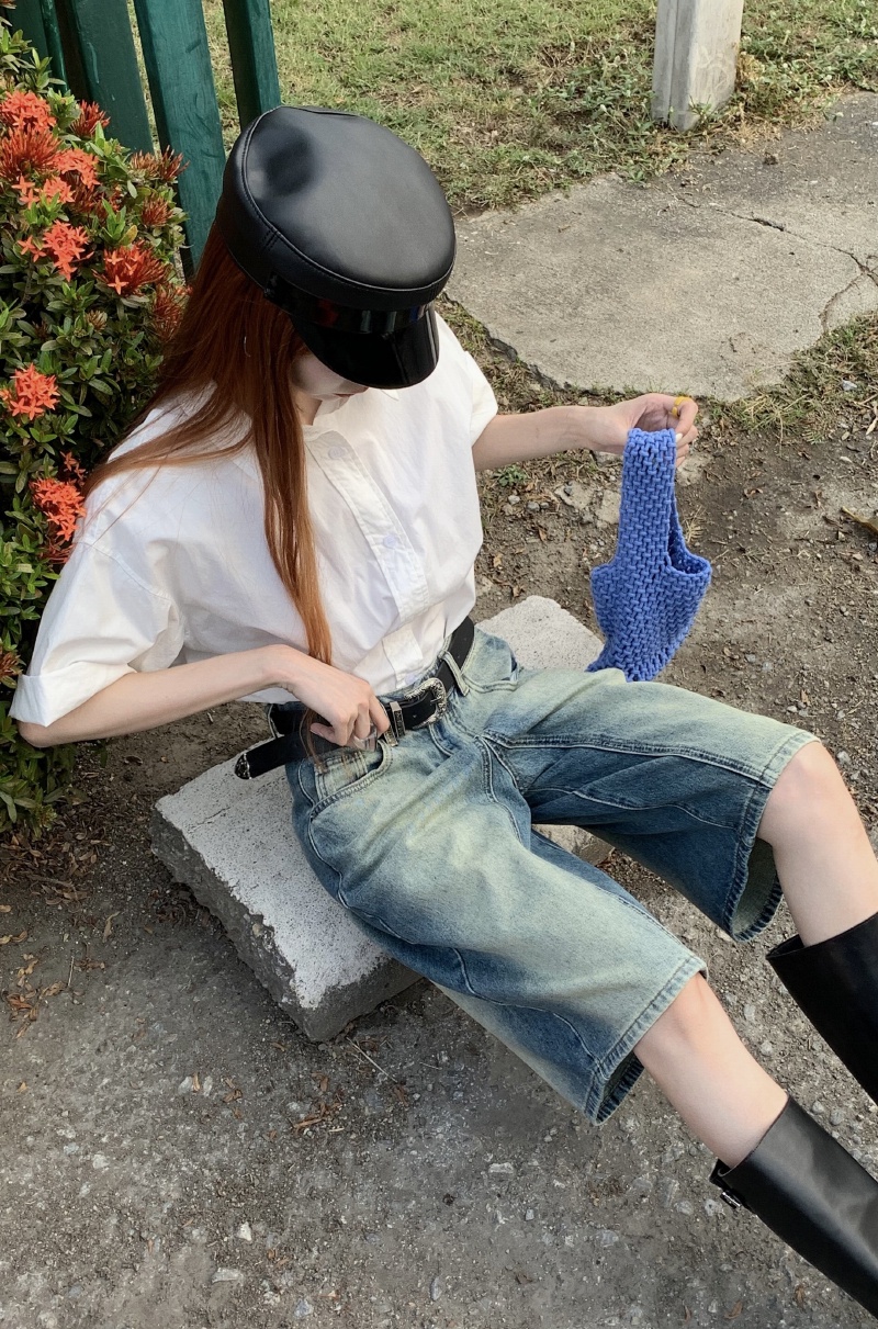 Quần Short denim Màu gradient Phong Cách retro Thời Trang Cho Nữ