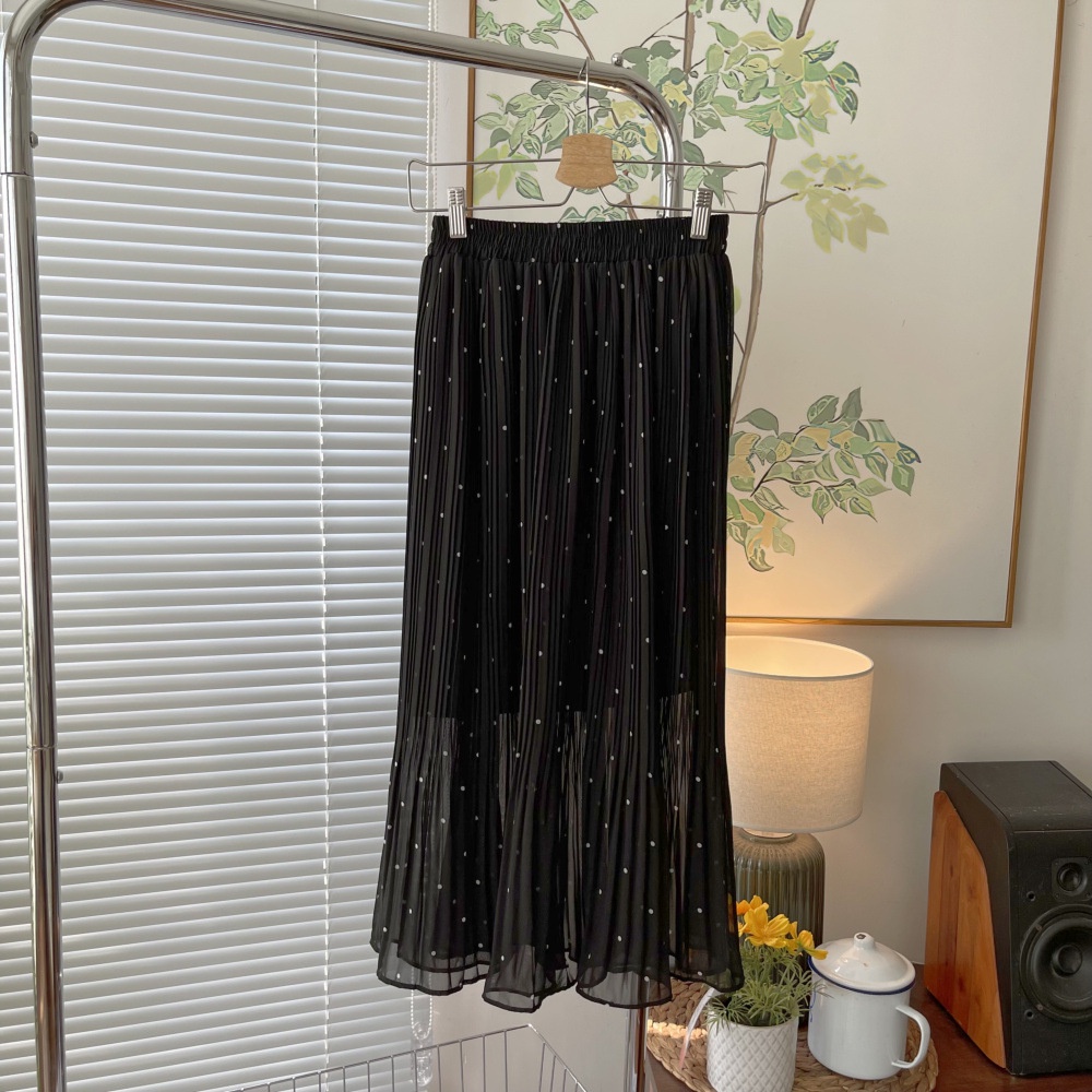 Chân Váy chiffon Chữ A Xếp Ly Họa Tiết Chấm Bi Thời Trang Cho Nữ