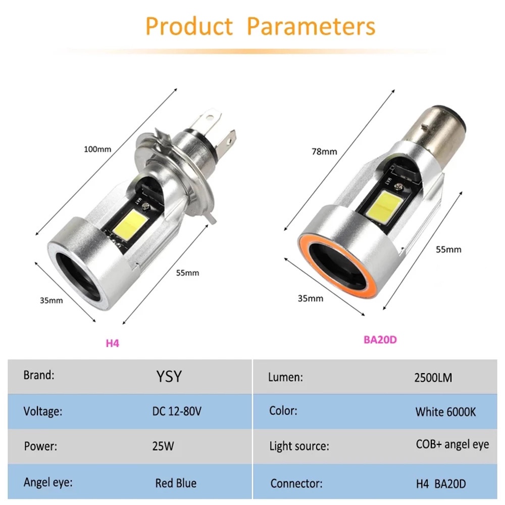 Đèn Pha LED H4 12 / 24V Ba20d HS1 H6 Ánh Sáng Xanh / Hồng Chất Lượng Cao Cho Xe Máy