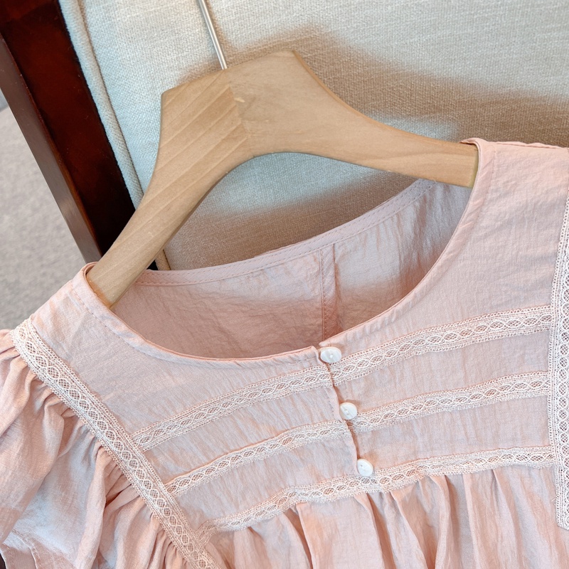 Áo Sơ Mi Mỏng Phối Ren Nhún Bèo Thời Trang Sành Điệu 65102