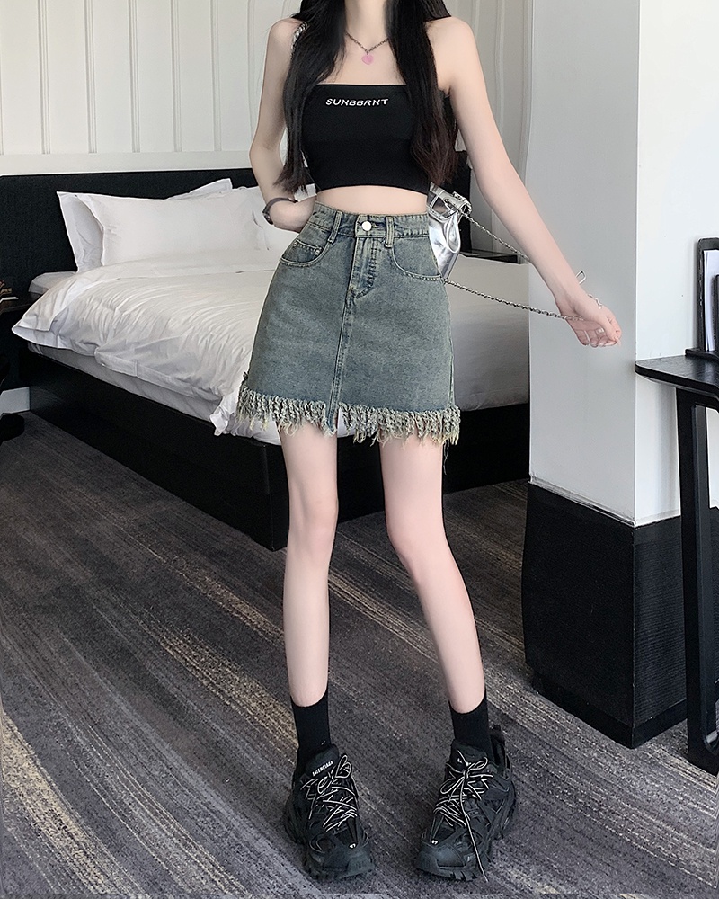 Chân Váy Denim Chữ A Tua Rua Thời Trang Dành Cho Nữ 65014