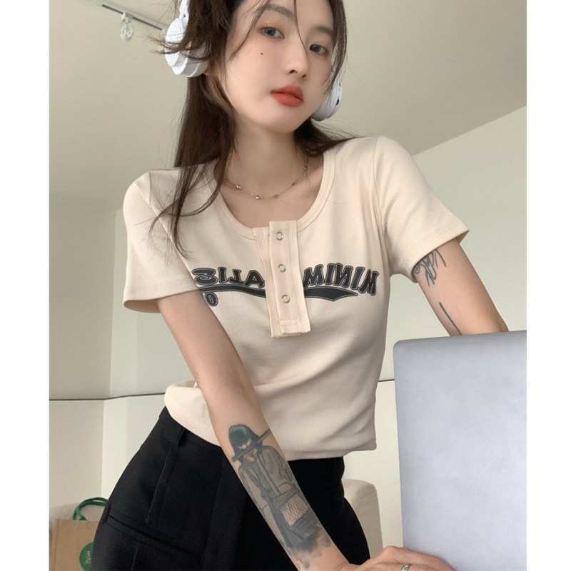 Áo Thun Tay Ngắn In Chữ Phong Cách Hàn Quốc