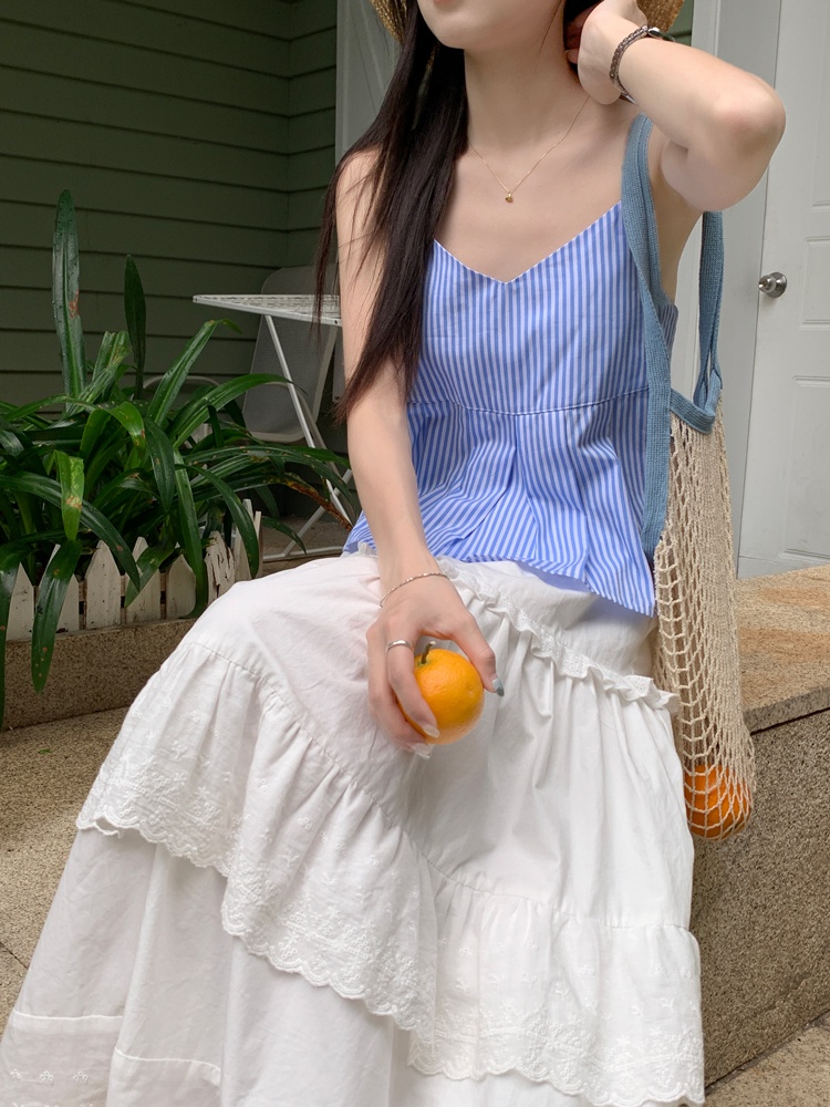 63746 Mùa Hè Phong Cách Mới Áo Hai Dây Xếp Ly