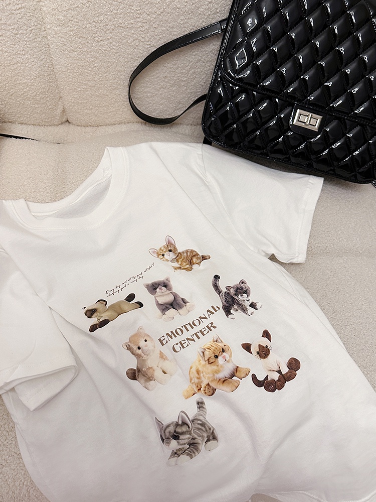 Áo Thun Dáng Rộng Ngắn Tay In Hình Mèo Dễ Thương 61931