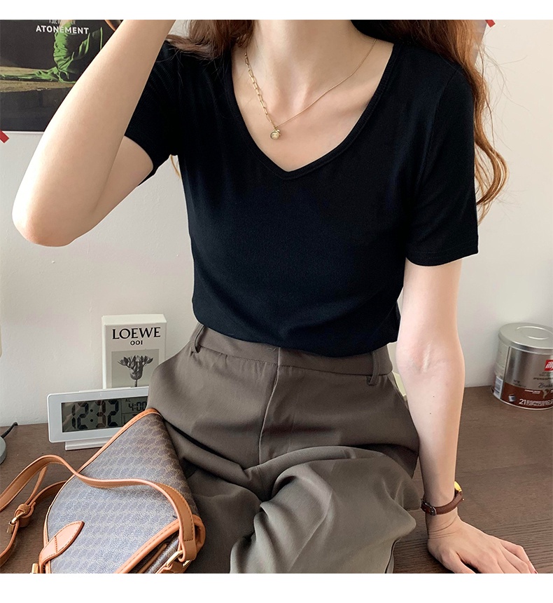 Áo Thun Mỏng Cổ V Ngắn Tay Thời Trang Nữ Sành Điệu 61732