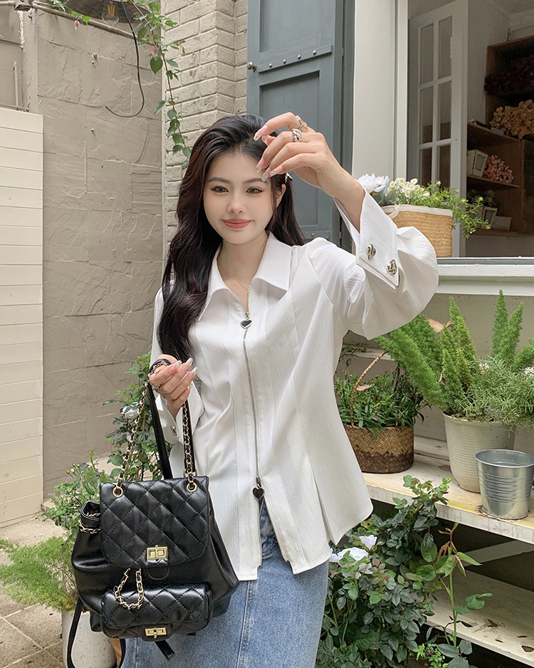 Áo Khoác Sơ Mi Khóa Kéo Đôi Tay Dài In Họa Tiết Trái Tim Thời Trang Xuân Hè Cho Nữ