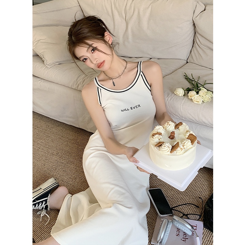 Đầm Hai Dây In Chữ Đơn Giản Thời Trang Mùa Hè 62834