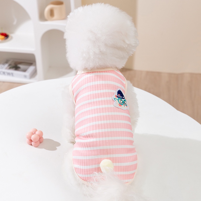 Áo Thun Mỏng Mùa Hè In Họa Tiết Sọc Xanh Dương / Hồng Kích Thước Vừa / Nhỏ Cho Thú Cưng Shih Tzu