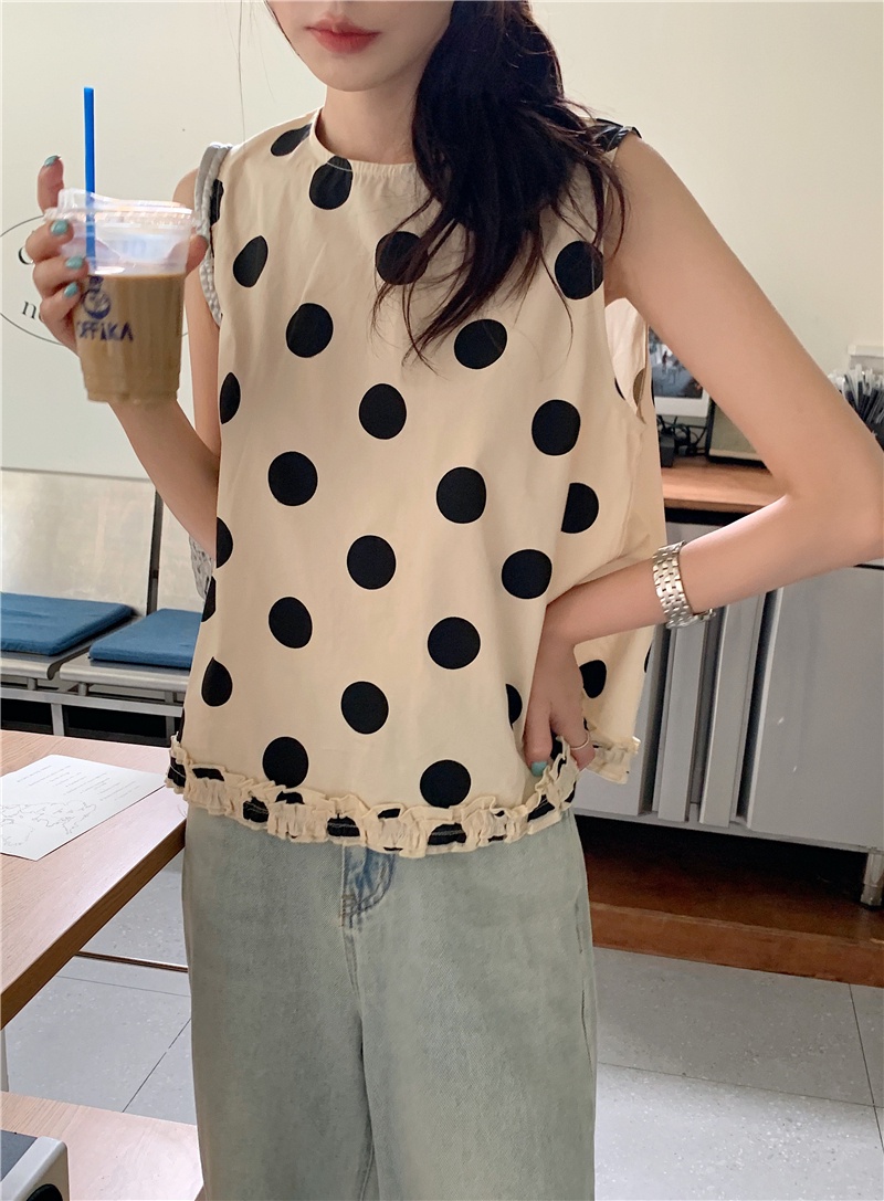 Áo Sát Nách Cổ Tròn Họa Tiết Chấm Bi Phong Cách Retro 65269