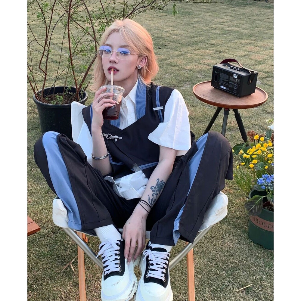 Set 3 món Áo Ghi Lê Vest+áo Sơ Mi Ngắn Tay+splice Casual Quần Mùa Hè Phù Hợp Với các  bạn cá tính