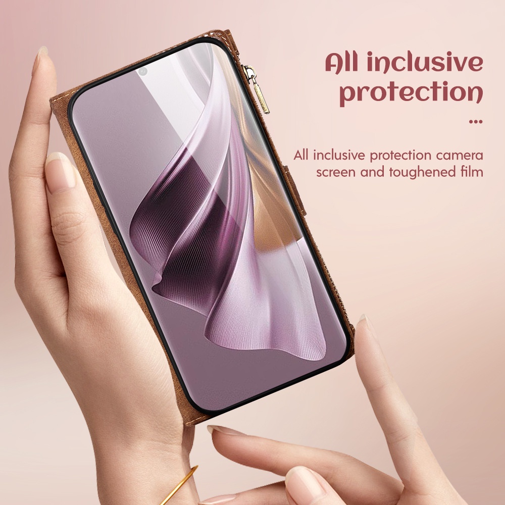 Ví flip leather case cho oppo reno 10 pro reno10 pro + ốp lưng điện thoại di động dây kéo sang trọng bao da điện thoại thông minh android cover