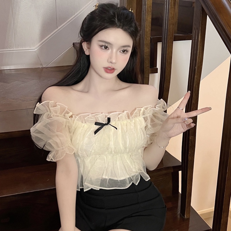 One Áo chiffon Tay Phồng Trễ Vai Thời Trang Mùa Hè Dành Cho Nữ