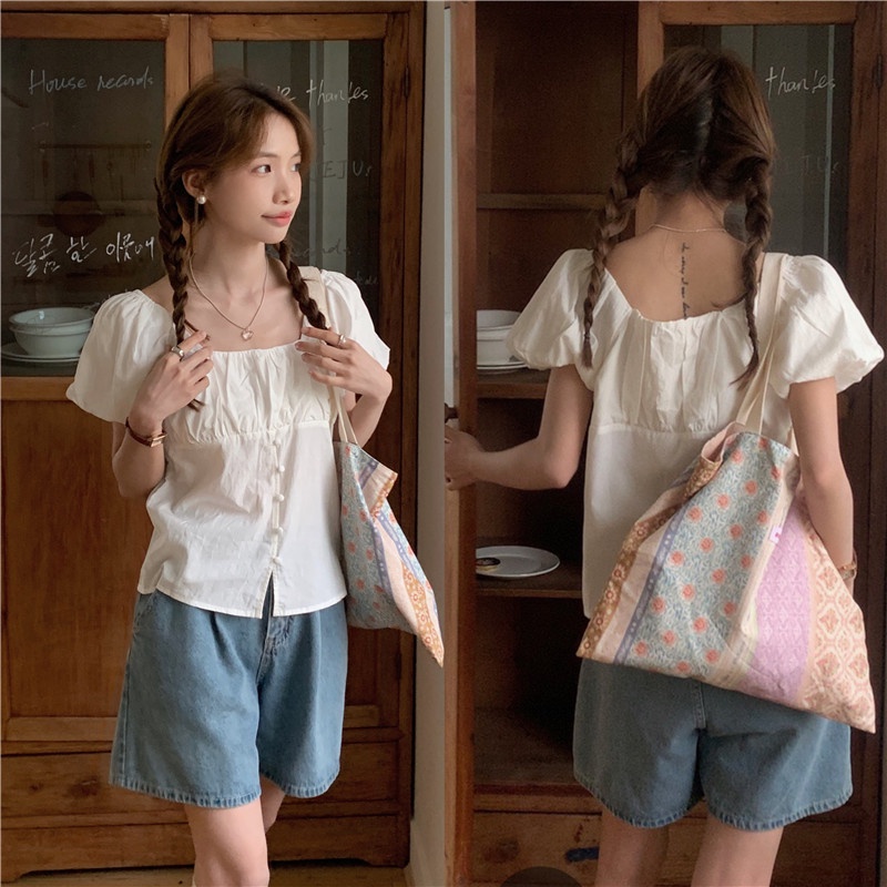 Áo Sơ Mi Cổ Vuông Tay Phồng Thời Trang Pháp Kiểu Retro Quý Phái 66156