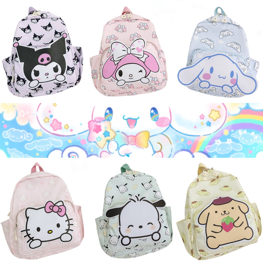 Ba Lô Đi Học Sanrio unisex Du Lịch Họa Tiết Hello Kitty Kuromi Melody Cinnamoroll Dễ Thương Cho Bé