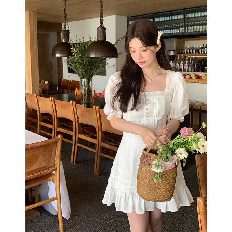 Đầm Cổ Vuông Ngắn Tay Thời Trang Pháp Quý Phái 61990