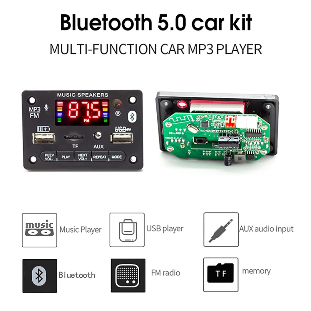 Bảng Mạch Khuếch Đại Âm Thanh MP3 Bluetooth Không Dây DC 5V-20V 2x40W Sạc Xe Hơi