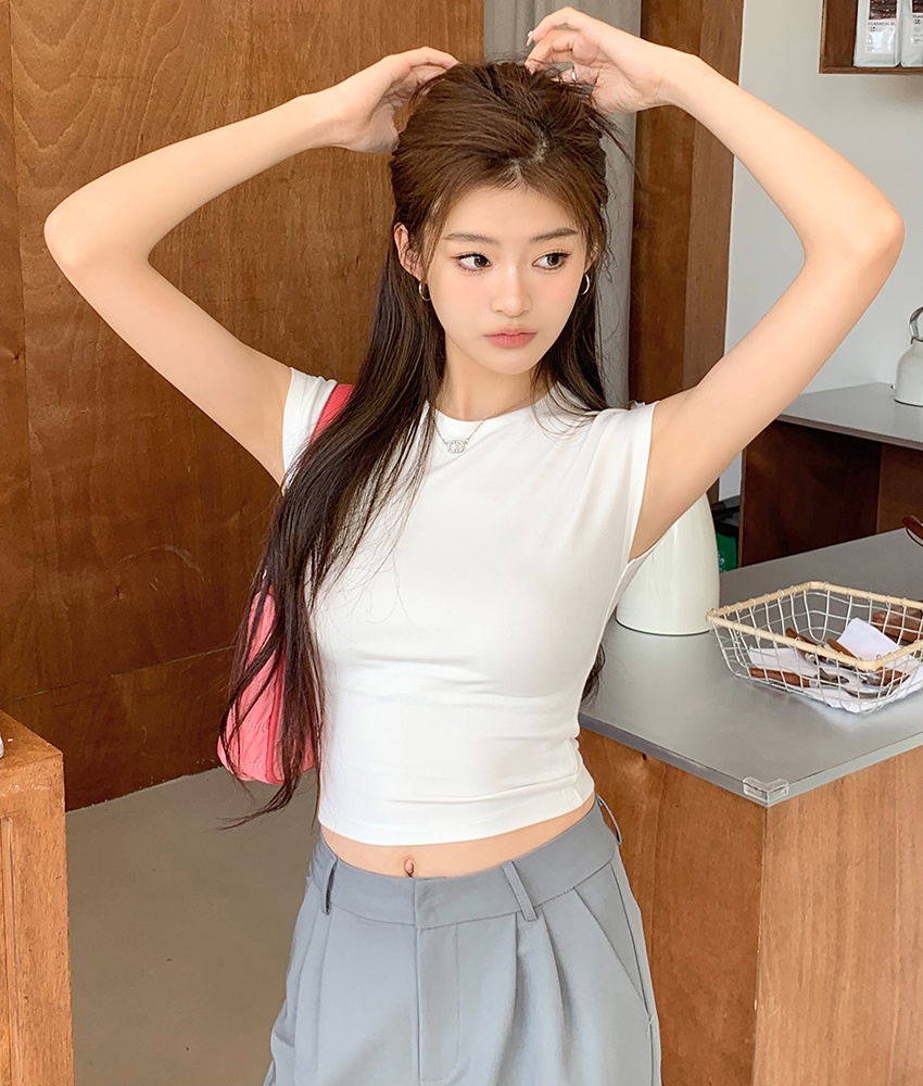 Áo Thun Cổ Tròn Tay Ngắn Dáng Ôm Màu Sắc Đơn Giản Thời Trang Cho Nữ 64044