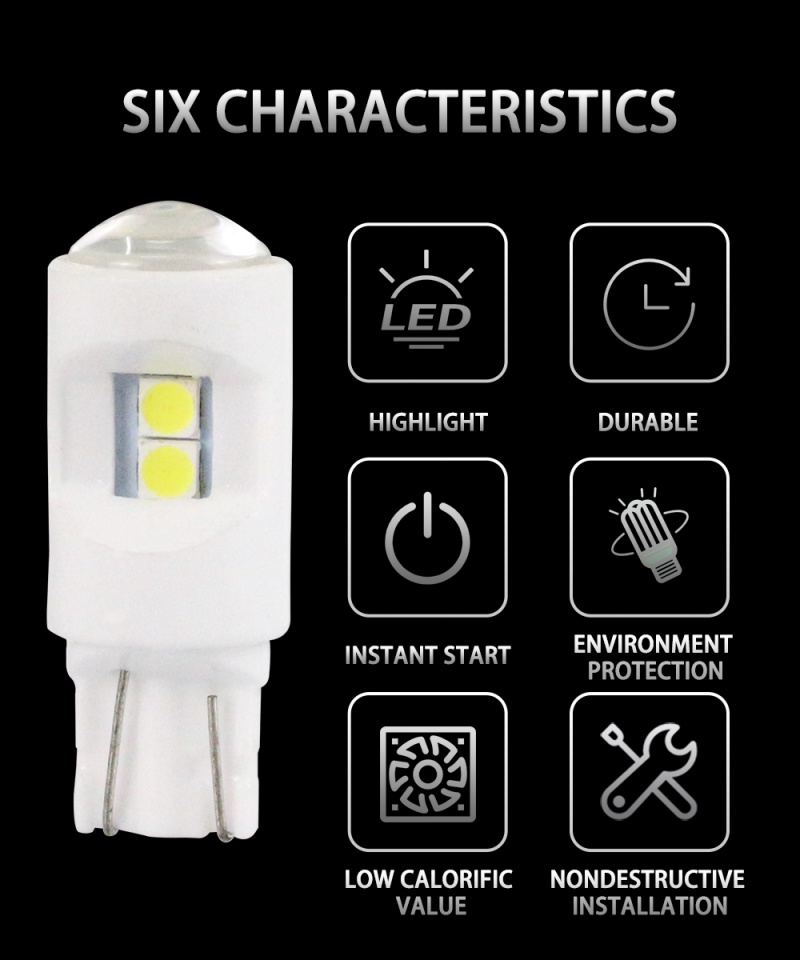 Set 2 Bóng Đèn LED T10 W5W 194 168 158 3030 6SMD Ánh Sáng Trắng Dành Cho Ô Tô