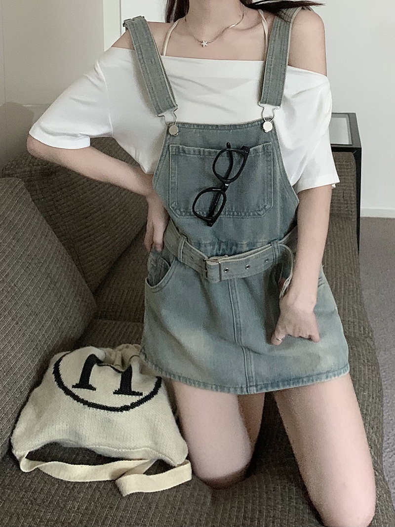 65261 Váy Yếm Denim Lưng Cao Phong Cách Mới