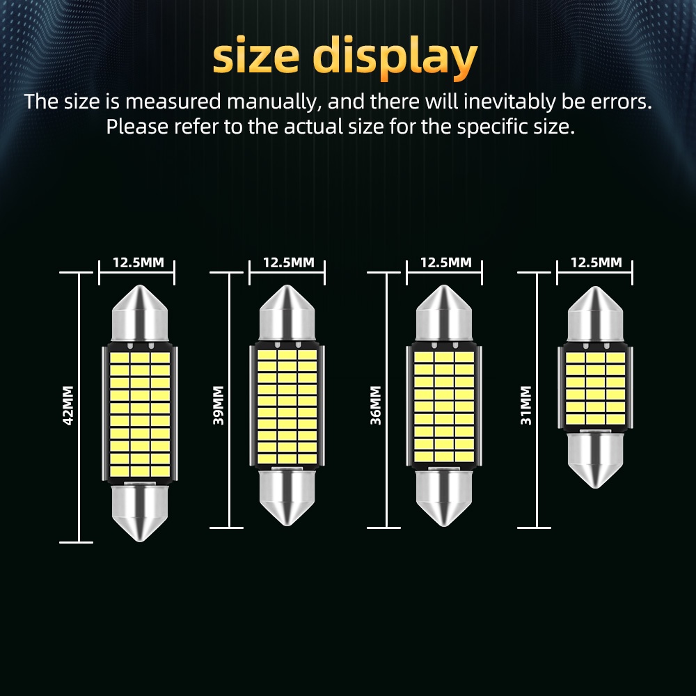 Set 2 Đèn LED Canbus Festoon C10W C5W 31mm 36mm 39mm 42mm Ánh Sáng Trắng 6000K Dành Cho Ô Tô