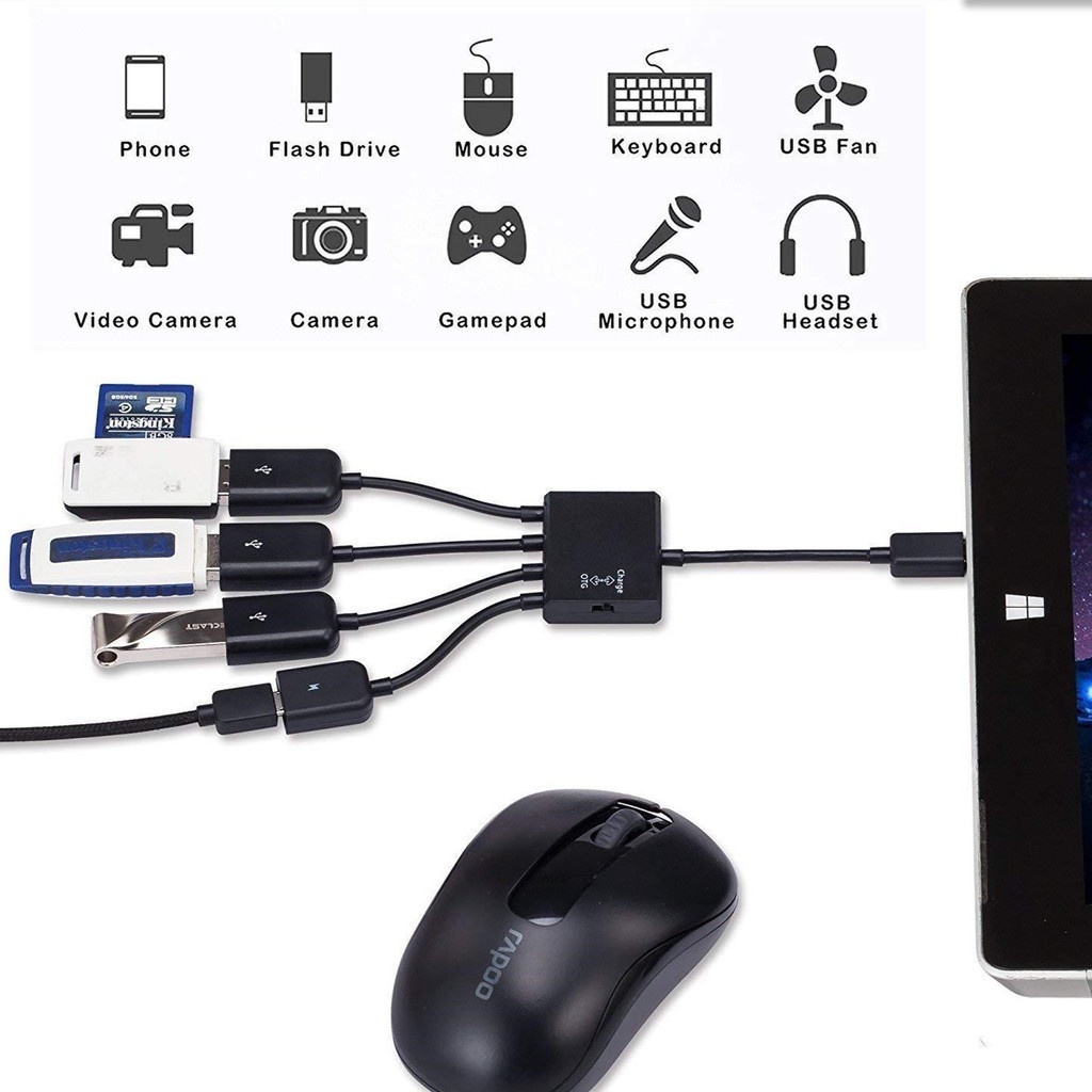 Đầu Chia 4 Cổng MICRO USB OTG Cho Điện Thoại Thông Minh / Máy Tính Bảng / Máy Tính Bảng OTG + HUB 2.0