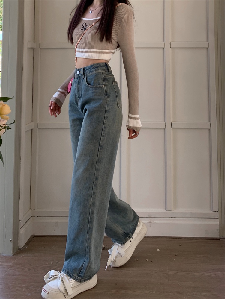 Quần Denim Ống Suông Rộng Lưng Cao Thời Trang Cá Tính 63077