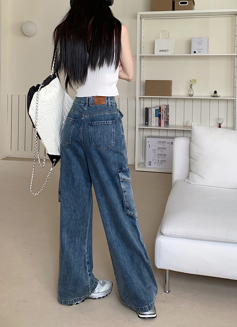 Áo Hai Dây Dệt Kim Ngắn / Quần Jean Ống Rộng Phong Cách Mới Mùa Hè 65886