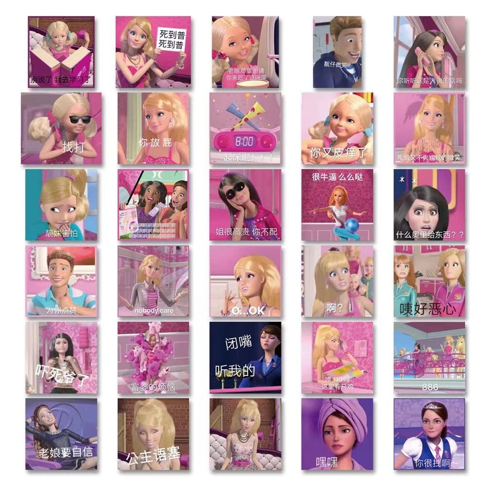 Set 60 Miếng Dán Trang Trí Hình Búp Bê Barbie Màu Hồng