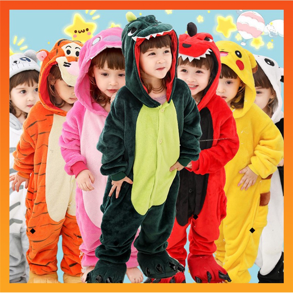 Kigurumi khủng long anime cosplay trang phục trẻ em trẻ em dễ thương khâu pikachu panda kỳ lân hươu cao cổ panda động vật phim hoạt hình Áo liền quần đồ ngủ